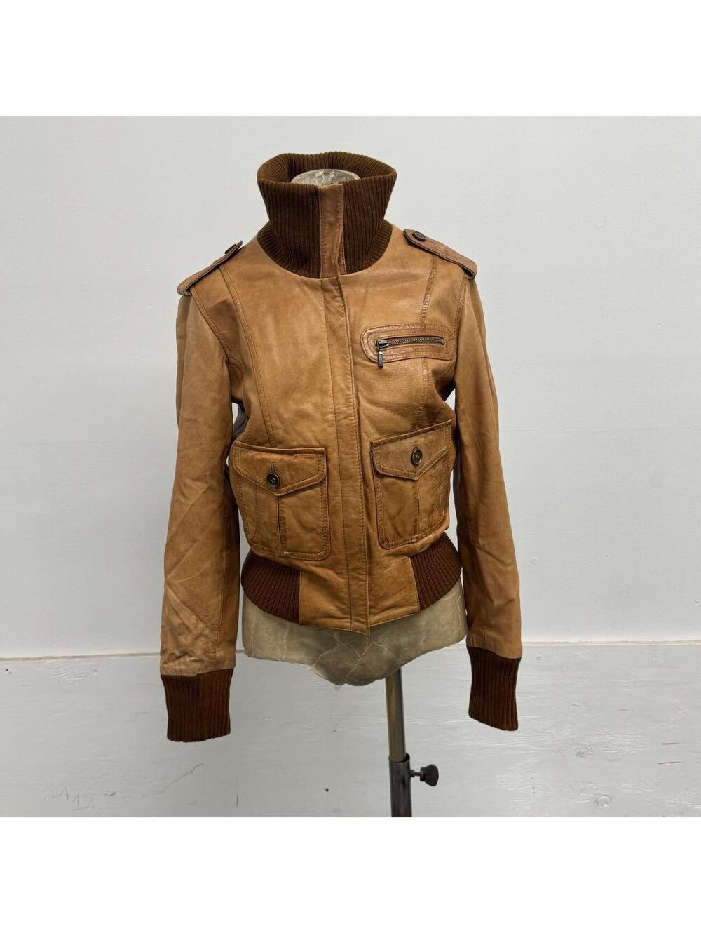 Vintage Y2K Utility Cargo Leather Bomber / Aviator Flight Jacket Oasis
